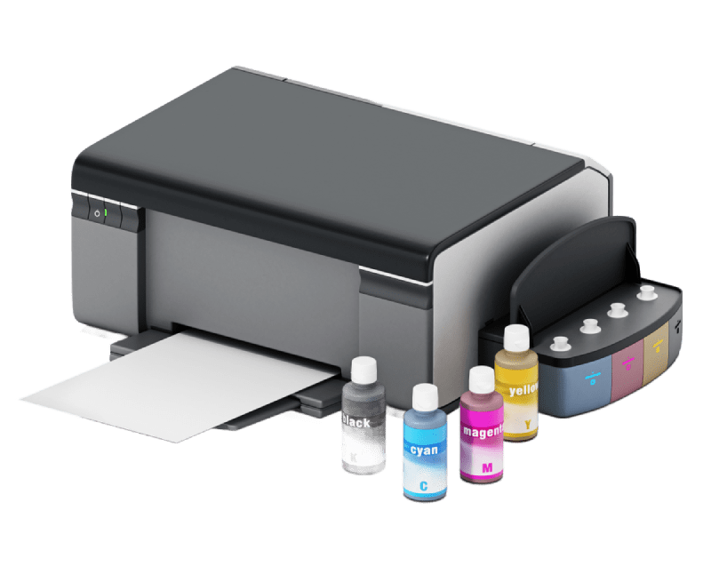 printer and ink bottles